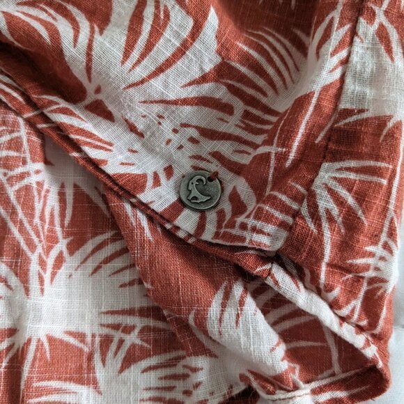 Old Khaki Top Women's 10 Jungle Foliage Button-Up Waist-Tie Orange/White Safari - Picture 14 of 16